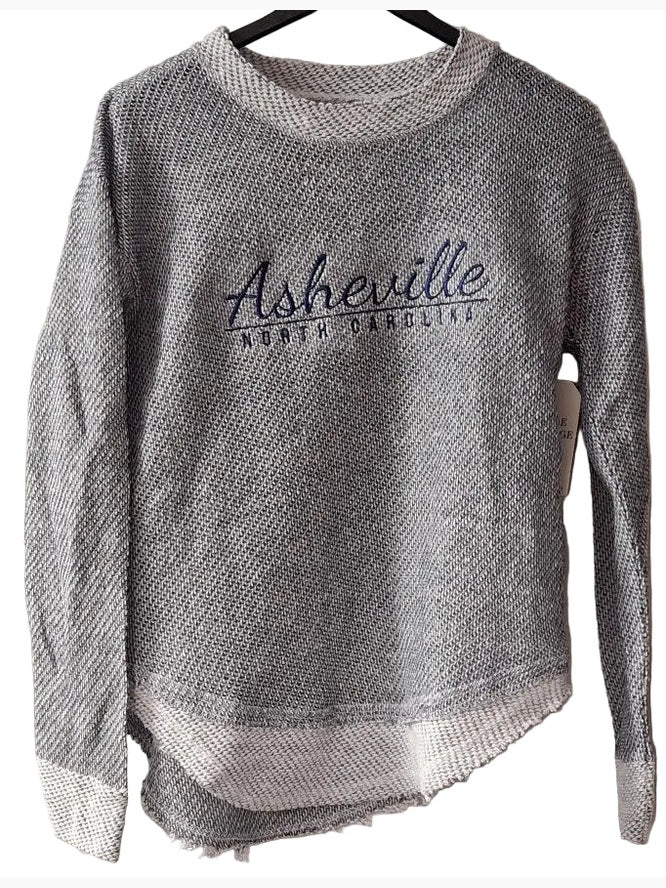 Sweatshirt Navy Asheville Embroidered Slouchy Knit Curved Hem  Women's 4585