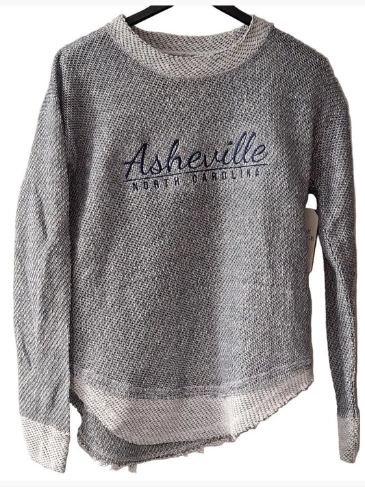 Sweatshirt Navy Asheville Embroidered Slouchy Knit Curved Hem  Women's 4585