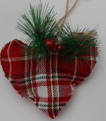 Plaid Christmas Heart Ornament-4.5x5" 