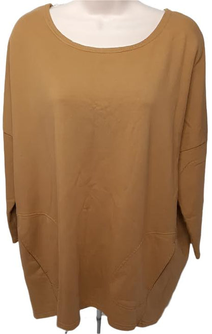 Top Pullover Mustard 1/2 Sleeve 2 Pocket Women's 241599 