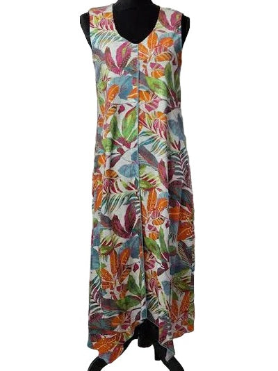 Dress Long Pullover Multi Color Floral Peacock Blooms Sleeveless  657-4662