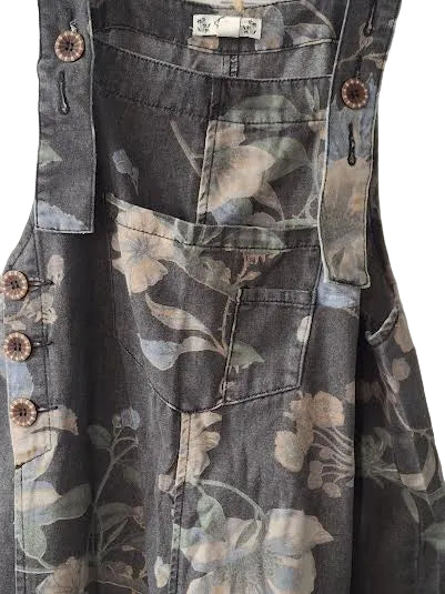 Overalls Black Denim Flower Print Women's  EB56886