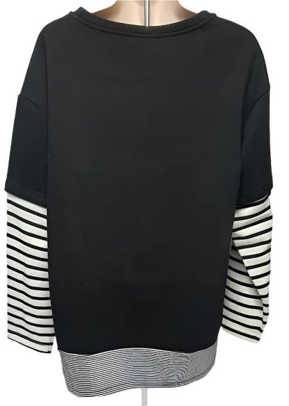 Blouse-Pullover-3/4 Sleeve-Knit-Black/White Stripe-Women's-Fc223228 