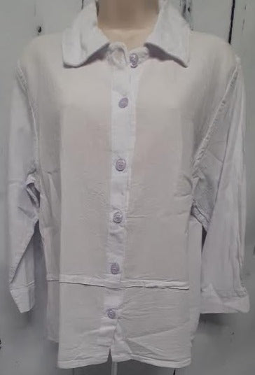 Shirt-Button front-CollarLong Sleeve-White-Women's S-0052 