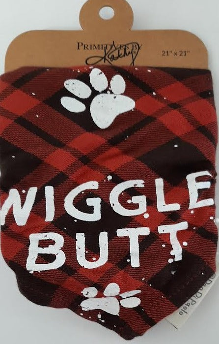 Dog Bandana - Christmas Wiggle Butt Brown Plaid -21x21"-Large 