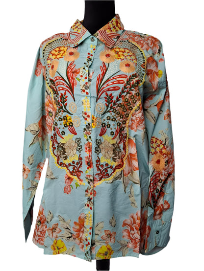 Shirt Button Long Sleeve Multi Colored Aqua AAh6048 
