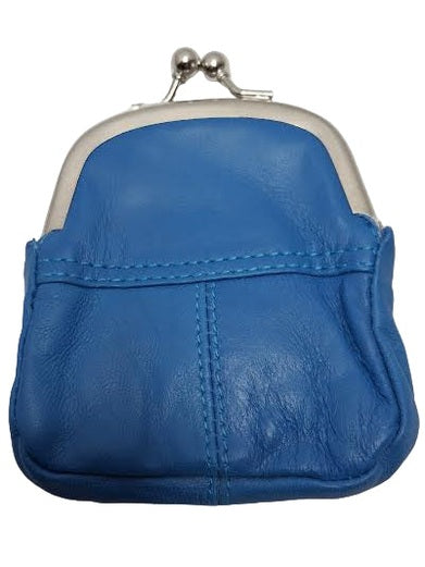 Coin Purse Blue Small Twist Clasp Leather 5542