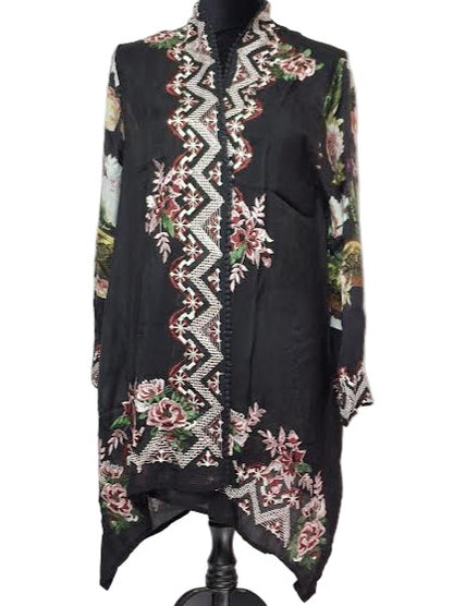 Jacket Open Front Long Sleeve Sheer Multi Colored Black AAh5643