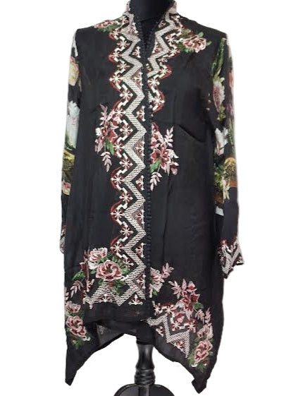 Jacket Open Front Long Sleeve Sheer Multi Colored Black AAh5643