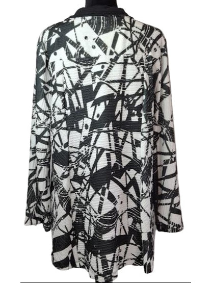 Jacket Black/ White Long Sleeve Zipper Front Women's Gr6704f