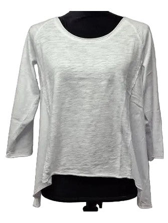 Tee Shirt White Scoop Neck Curve Hem 3/4 Sleeve Women's 41G-A6058