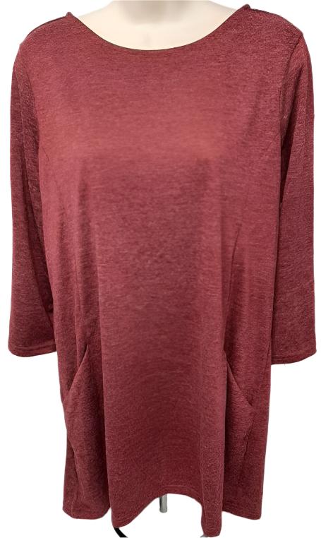 Top Maroon Pullover 1/2 Sleeve 2Pocket Women's 2139104k 