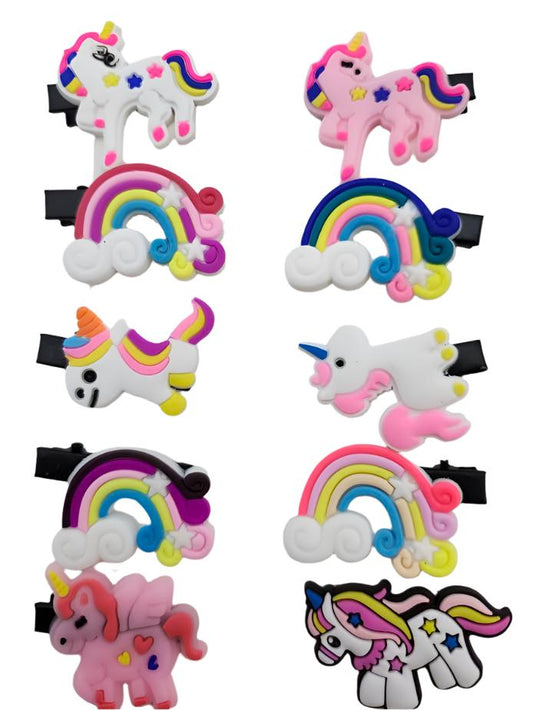 Barrettes/Hair Clips Pink Unicorns Rainbow 10Pc Children's razcbpu 