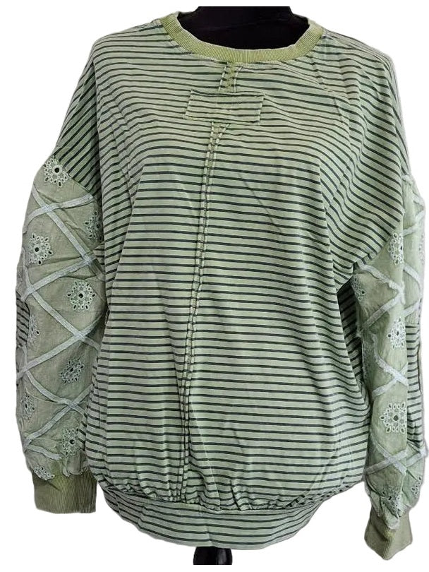 Easel-Top Pullover Dusty Sage Cotton Knit Long Sleeve Women's&nbsp; ET29265