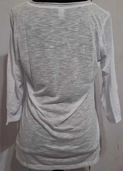 T Shirt White V-Neck 3/4 Sleeve Slub Jersey M308W