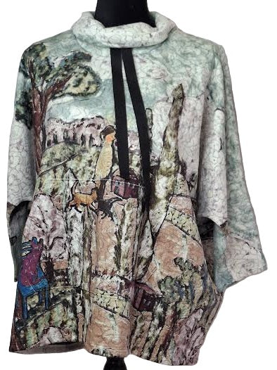 Inoah-Top Oversized Pullover Purrfect Day Multi Green Print 2 Pocket&nbsp; 3/4 Sleeve&nbsp; Women's T809nba69