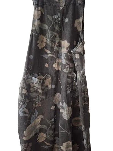 Overalls Black Denim Flower Print Women's  EB56886