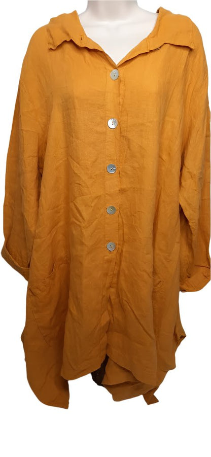 Shirt Long Button Front Long Sleeve Orange Women's Pbt466 