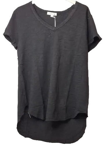 Tee Shirt Black V-Neck&nbsp; Curved Hem Short Sleeve 41g-95743