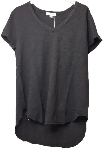 Tee Shirt Black V-Neck&nbsp; Curved Hem Short Sleeve 41g-95743