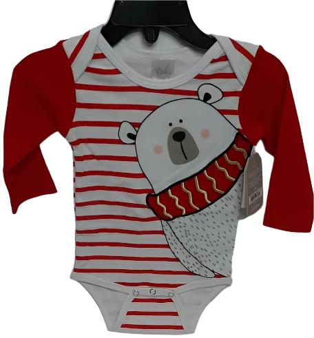 Onsie Red/White Christmas-Bear Infant 0-6m Ex25412 