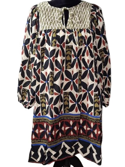 Dress Boho  Mini Black Mix Floral Print   Pullover3/4 Sleeve  C5417