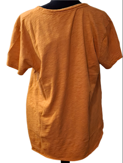 Tee Shirt Melted Carmel Orange  Crew Neck Curve Hem 1/4  Sleeve Women's 44F-A2123