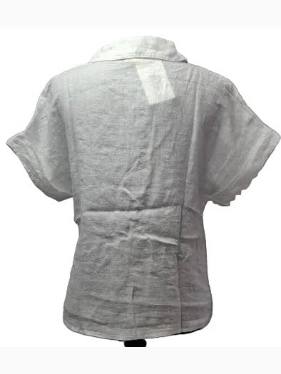 Shirt White Linen Button Front Bow Tie Short Sleeve Women's155113