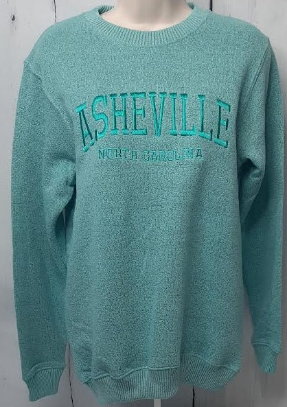 Asheville Logo Crewneck Embroidered Sweatshirt - Teal on Teal 