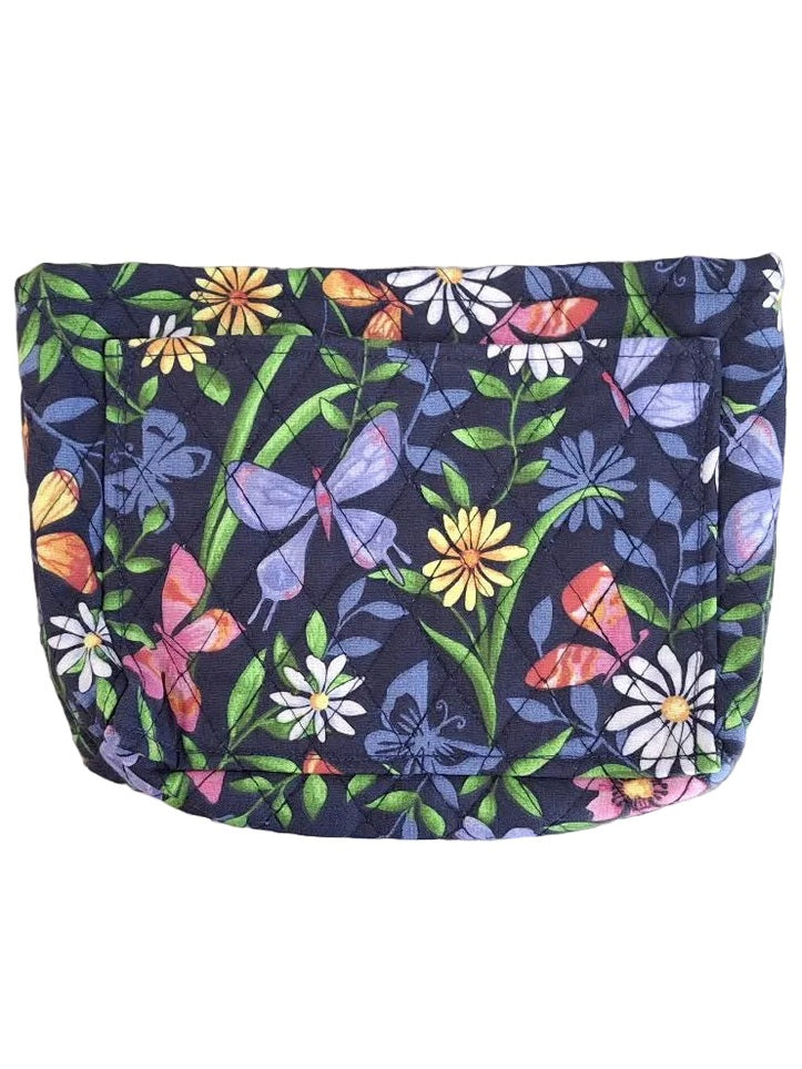 RT-Purse/Organizer Bag Blue Quilted Fabric Floral 4 Pocket Leaf RTQPFB