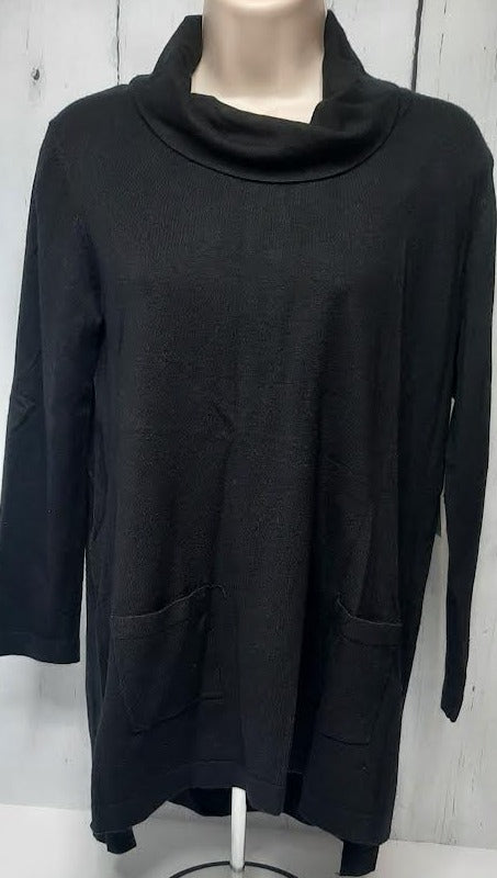 Tunic-Sweater-Black- 2 Pocket-3/4 Sleeve-Women's-M43107km 