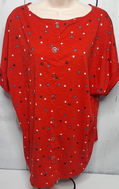 Pullover Top-Red /Stars-Short Sleeve-Women's-M231207tm 