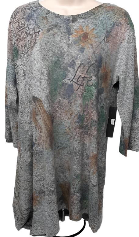 Shirt  Pullover Grey  Abstract 3/4 Sleeve Women's-T345bG 