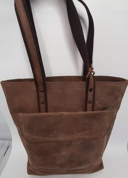 Leather Tote Bag with Pockets-11x14" 