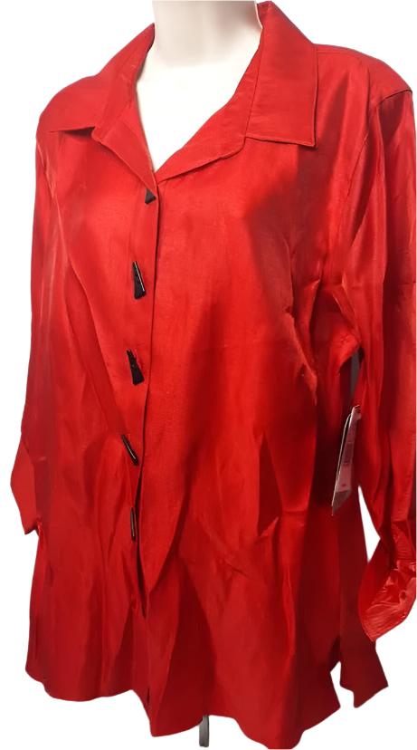 Shirt-Ruby Red-Button Front-3/4 Sleeve-Turn Up Cuff-Women's-M43104bm 