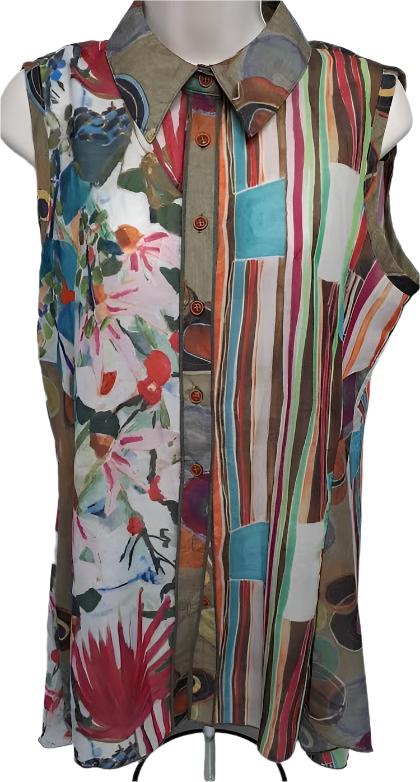 Shirt-Sleeveless-Button Front,Sheer, Multi Colored-Womens-Ad2302 