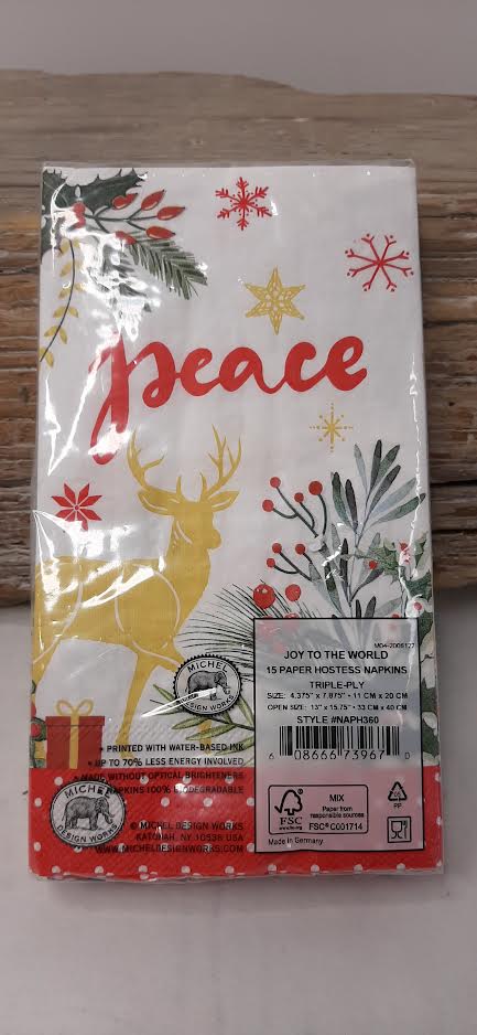 Napkins - "Peace" Joy to the world Hostess Napkins -15 pk 