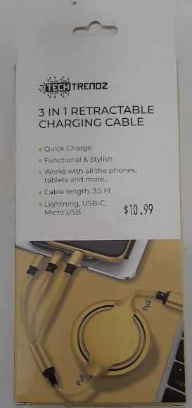 3 in 1 Retractable Charging Cable-3.5FT 