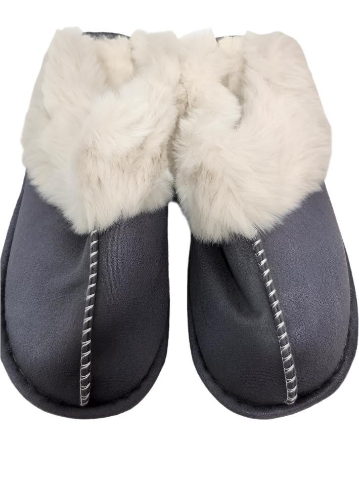 Slippers Grey / Blue  Fur Lined RTSLGR 