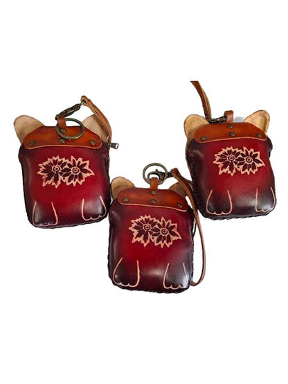 Wristlet Cat With Fish Leather E373