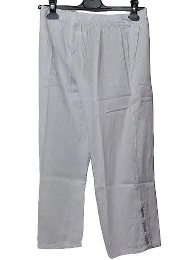 Pants White 2 Pocket Elastic Waste&nbsp; Slit&nbsp; Leg L-1663