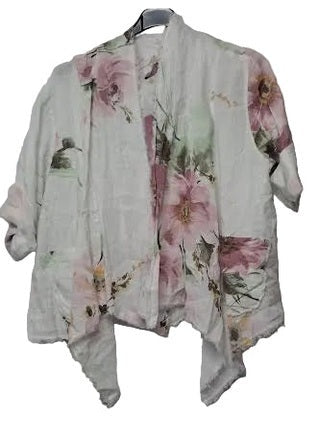 Top Cardigan White/Pink Floral   Women's One Size 14199WP