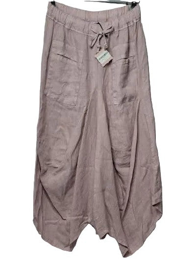 Marisima-Pants Linen Pink Wide Leg 2 Pocket Rope Draw String&nbsp; Women's One Size P702