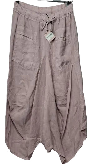 Marisima-Pants Linen Pink Wide Leg 2 Pocket Rope Draw String&nbsp; Women's One Size P702