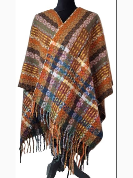 Wrap Pattern Loop Through /Fringe Knit Multi Orange Sh-4316OR