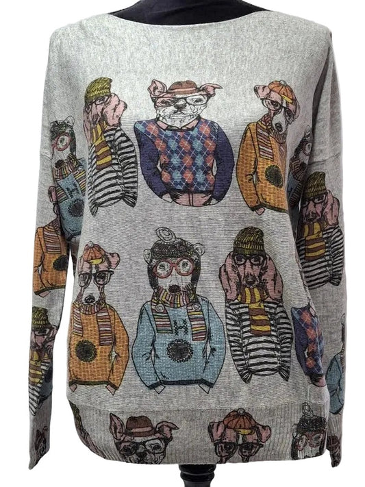 Shana-Sweater Pullover Whimsical Dog Wool Blended Long Sleeve Scoop Neck&nbsp; Women's 26771