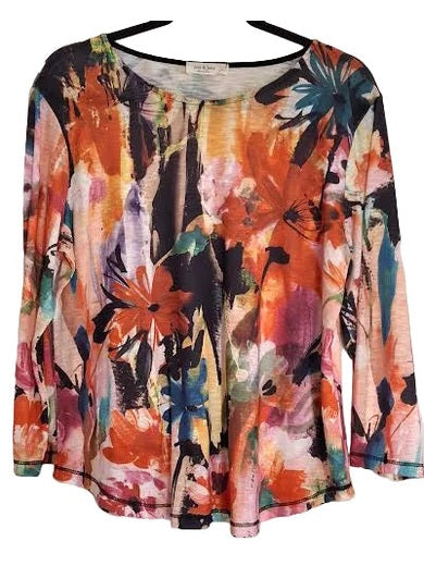 Ps3-1857 Poppy Orange Floral Tunic Top Women's