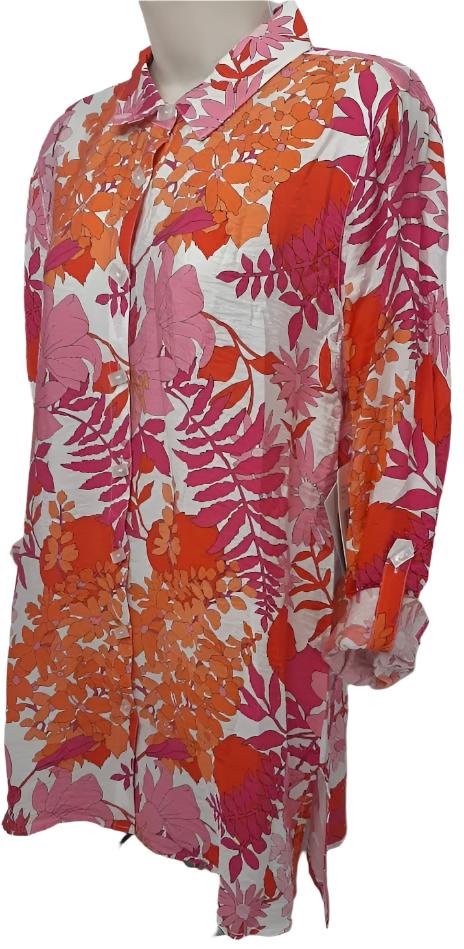 Shirt-Button Front-Pink Floral-Women's-M23312bm 