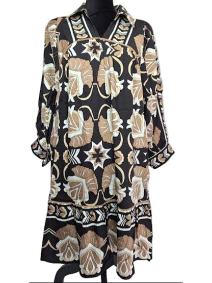 Dress Lined 2 Pocket Collared Black Mix ﻿Women's c5568