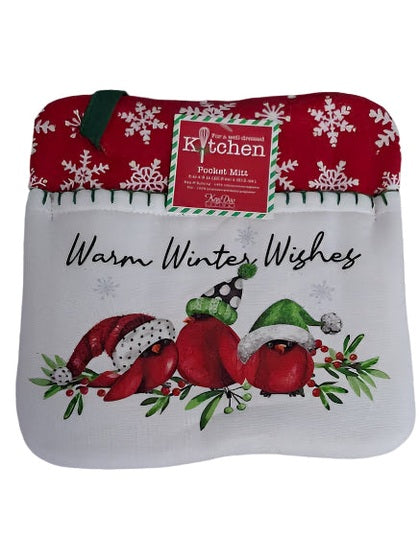 Oven Pocket Mitt Christmas Warm Winter Wishes Cardinals H6842